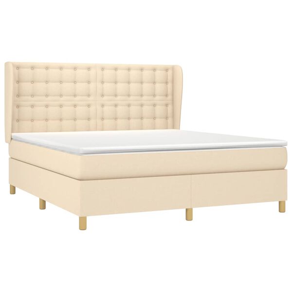 vidaXL Sommier &agrave; lattes de lit avec matelas Cr&egrave;me 180x200 cm Tissu