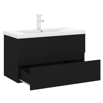 vidaXL Armoire d'évier avec lavabo intégré noir bois d'ingénierie