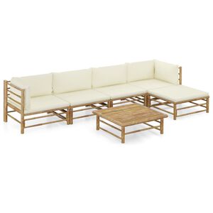 vidaXL Salon de jardin 6 pcs avec coussins blanc cr&egrave;me bambou