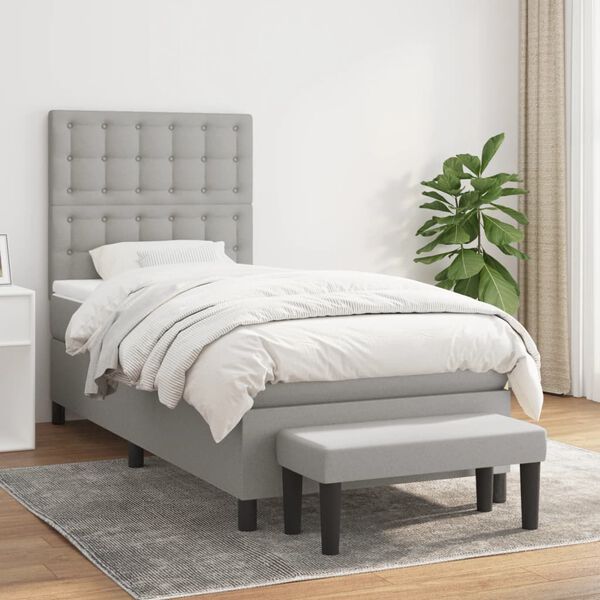 vidaXL Sommier &agrave; lattes de lit et matelas Gris clair 90x190 cm Tissu