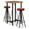 vidaXL Ensemble de bar 3 pcs Bois de r&eacute;cup&eacute;ration Cuir v&eacute;ritable et toile