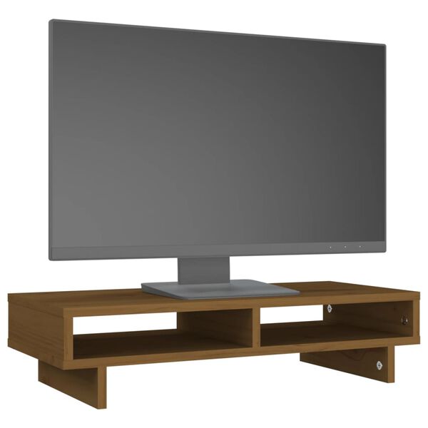 vidaXL Support de moniteur Marron miel 60x27x14 cm Bois de pin solide