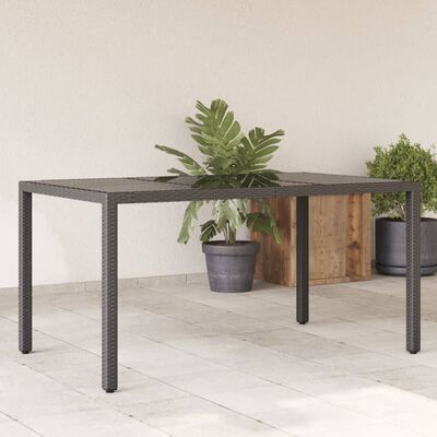 vidaXL Table de jardin 150x90x75cm Verre trempé et résine tressée Noir