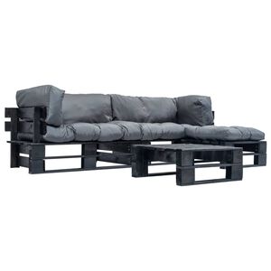 vidaXL Salon de jardin palette 4 pcs avec coussins gris bois