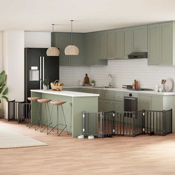 vidaXL Barri&egrave;re pour chien porte pliable 15panneaux noir bois peuplier