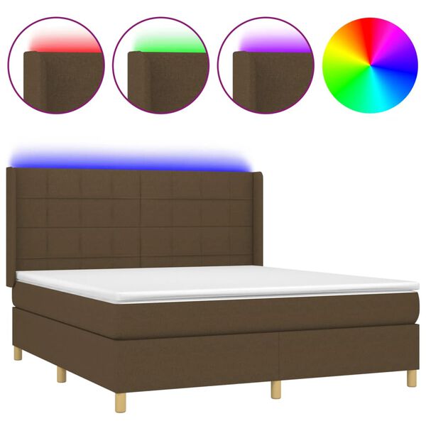 vidaXL Sommier &agrave; lattes de lit matelas et LED Marron fonc&eacute; 180x200cm