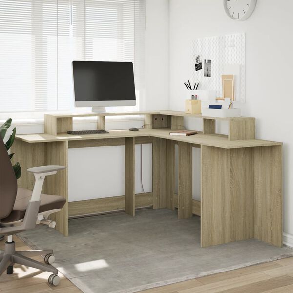 vidaXL Bureau avec lumi&egrave;res LED ch&ecirc;ne sonoma bois d'ing&eacute;nierie