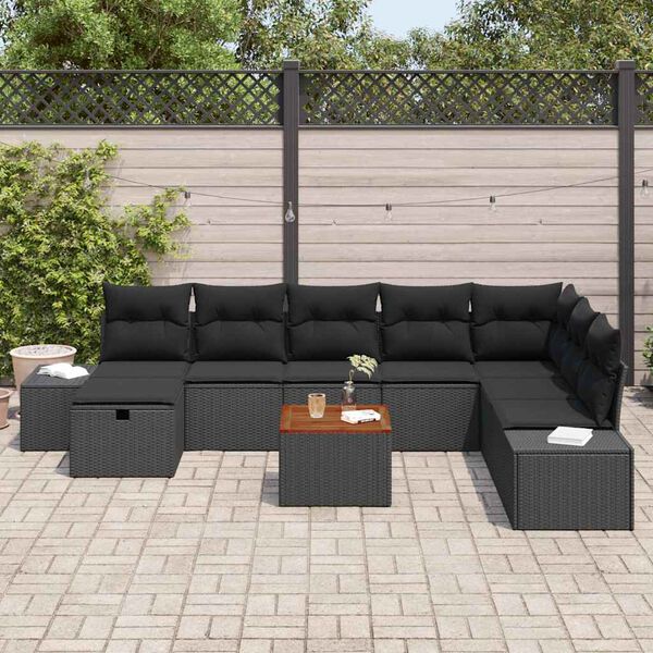vidaXL Ensemble de canap&eacute; de jardin avec coussin 9 pcs Noir Poly rotin