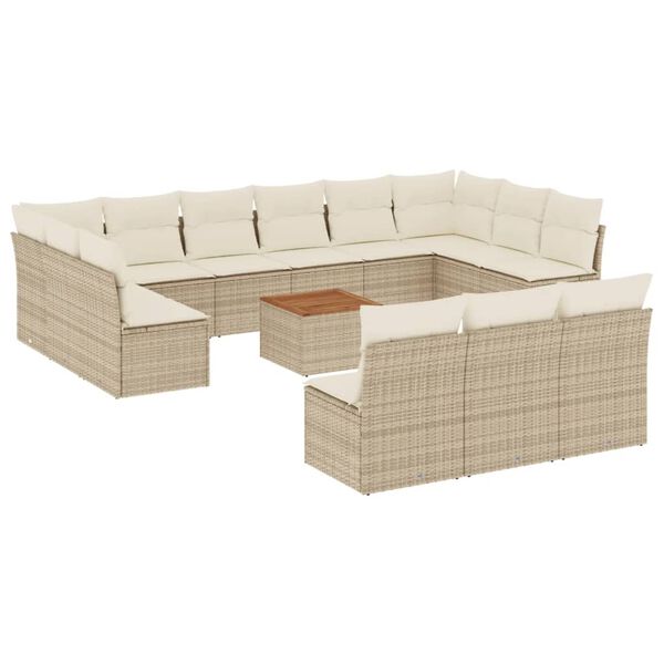 vidaXL Salon de jardin avec coussins 14 pcs beige r&eacute;sine tress&eacute;e