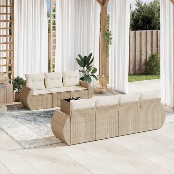 vidaXL Salon de jardin avec coussins 8 pcs beige r&eacute;sine tress&eacute;e