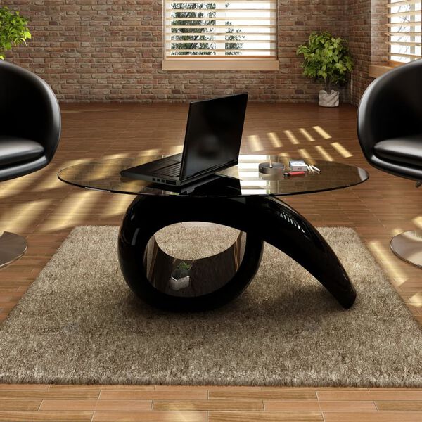 vidaXL Table basse avec dessus de table en verre ovale Noir brillant