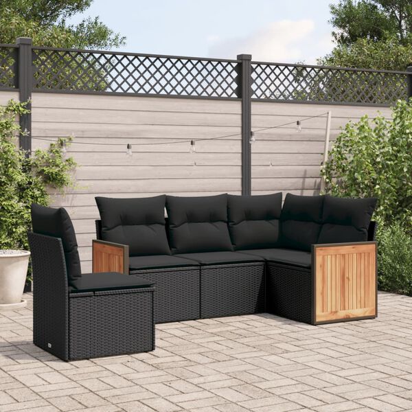 vidaXL Salon de jardin 5 pcs avec coussins noir r&eacute;sine tress&eacute;e