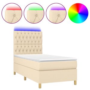 vidaXL Sommier &agrave; lattes de lit et matelas et LED Cr&egrave;me 90x190 cm Tissu