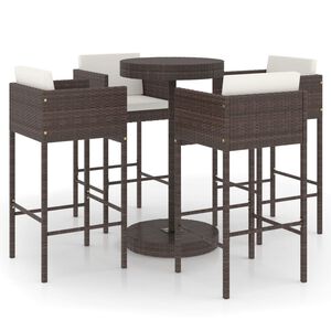 vidaXL Ensemble bar de jardin 5 pcs et coussins R&eacute;sine tress&eacute;e Marron
