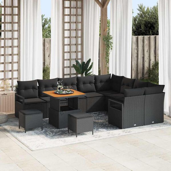 vidaXL Ensemble de canapé de jardin 12 pcs Noir Poly rotin