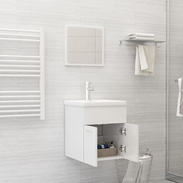 vidaXL Ensemble de meubles de salle de bain Blanc brillant Agglom&eacute;r&eacute;