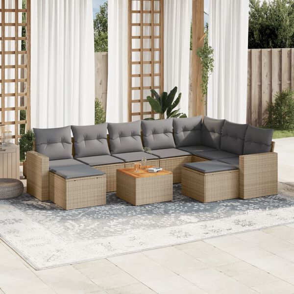 vidaXL Salon de jardin avec coussins 10 pcs beige r&eacute;sine tress&eacute;e