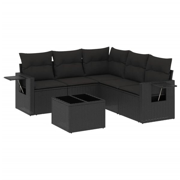 vidaXL Salon de jardin 6 pcs avec coussins noir r&eacute;sine tress&eacute;e