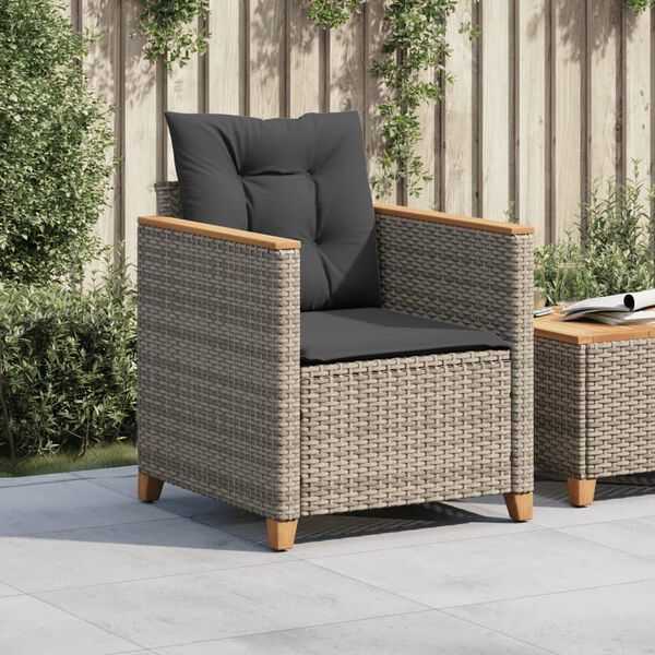 vidaXL Chaise de jardin avec coussins gris résine tressée
