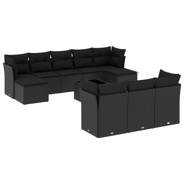vidaXL Salon de jardin 11 pcs avec coussins noir r&eacute;sine tress&eacute;e
