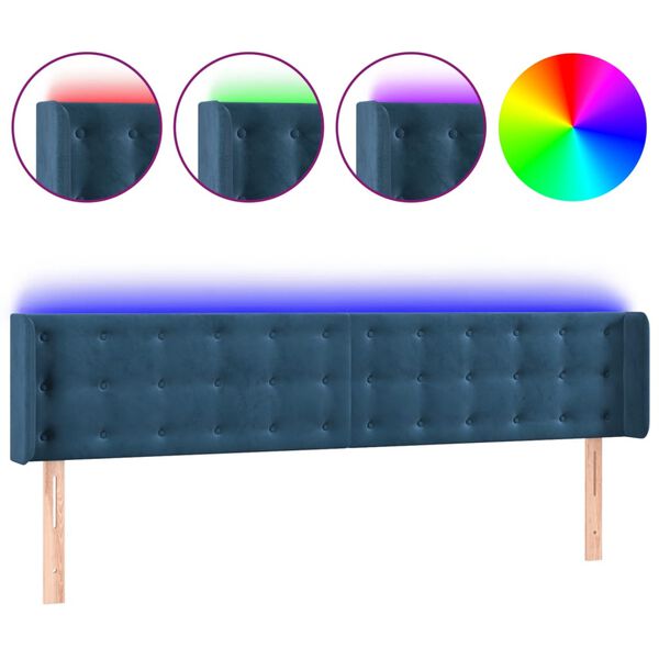 vidaXL T&ecirc;te de lit &agrave; LED Bleu fonc&eacute; 203x16x78/88 cm Velours