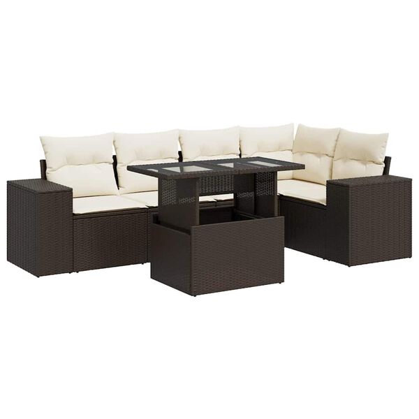 vidaXL Salon de jardin avec coussins 6 pcs marron r&eacute;sine tress&eacute;e