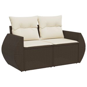 vidaXL Canap&eacute; de jardin avec coussins 2 places marron r&eacute;sine tress&eacute;e