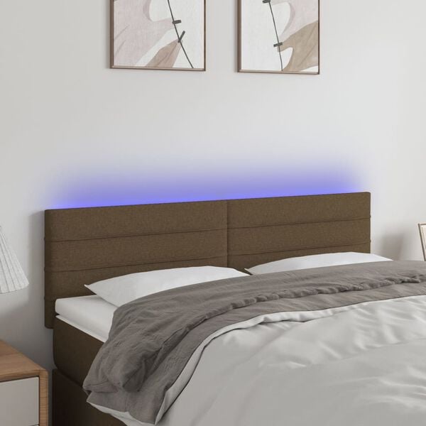 vidaXL T&ecirc;te de lit &agrave; LED Marron Fonc&eacute; 144x5x78/88 cm Tissu