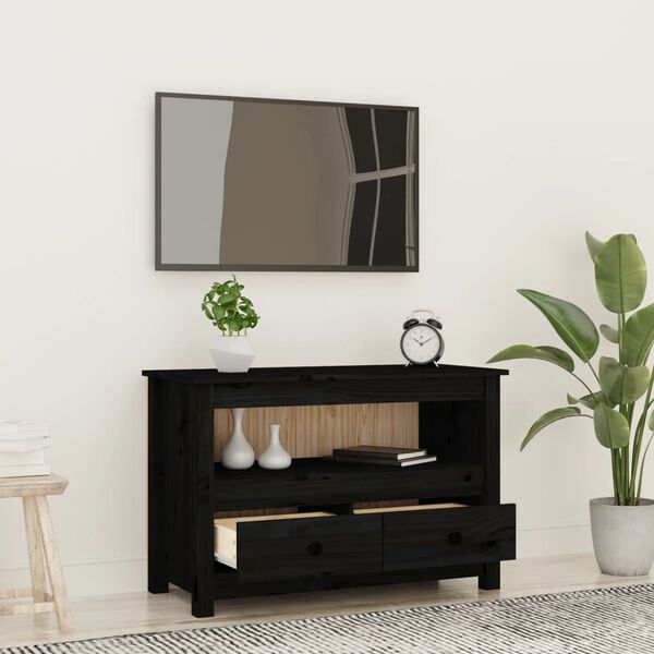 vidaXL Meuble TV Noir 79x35x52 cm Bois de pin massif