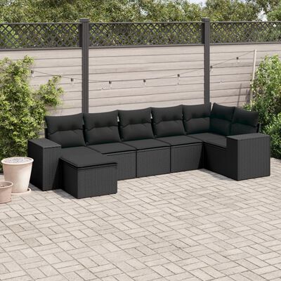 vidaXL Salon de jardin 7 pcs avec coussins noir résine tressée