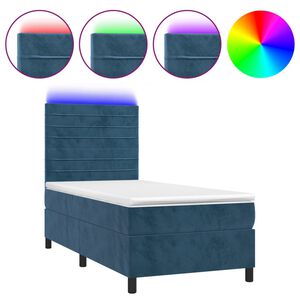 vidaXL Sommier &agrave; lattes de lit matelas LED Bleu fonc&eacute; 90x190cm Velours