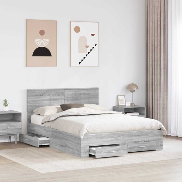 vidaXL Cadre de lit Gris Sonoma 135 x 190 cm Bois d'ing&eacute;nierie