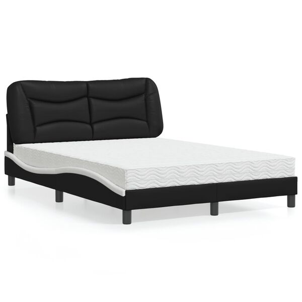 vidaXL Lit avec matelas Hvar noir et blanc 140x200 cm similicuir