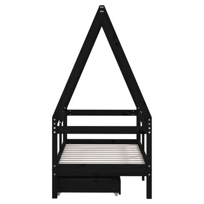 vidaXL Cadre de lit enfant avec tiroirs noir 70x140 cm bois pin massif