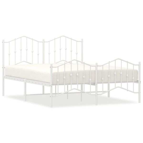 vidaXL Cadre de lit m&eacute;tal sans matelas et pied de lit blanc 140x190 cm