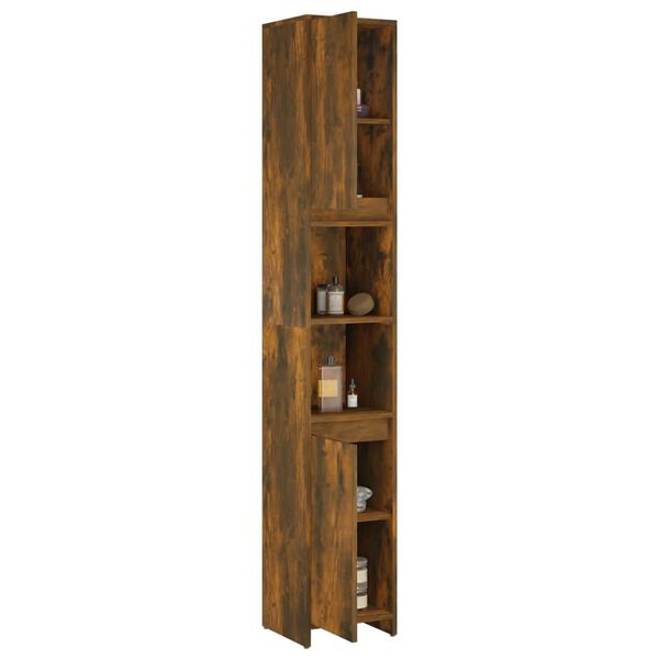 vidaXL Armoire de bain Chêne fumé 30x30x183,5 cm Bois d'ingénierie