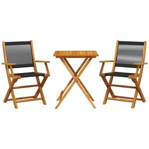 vidaXL Ensemble de bistro 3 pcs noir polypropyl&egrave;ne et bois massif