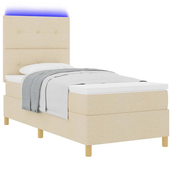 vidaXL Lit &agrave; ressort LED avec matelas Cr&egrave;me 90 x 190 cm tissu