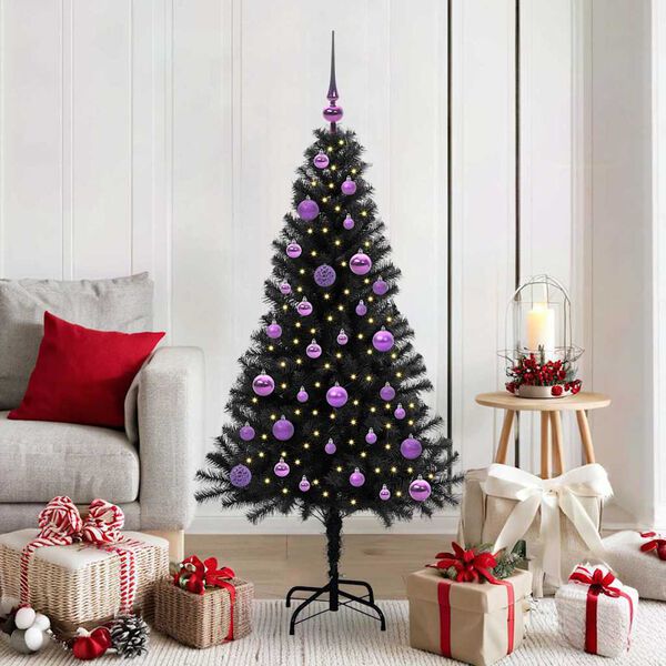 vidaXL Sapin de Noël avec 150 LED avec support Noir 150 cm PVC