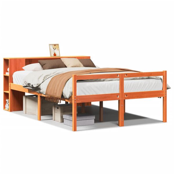 vidaXL Lit biblioth&egrave;que sans matelas cire marron 150x200cm bois massif