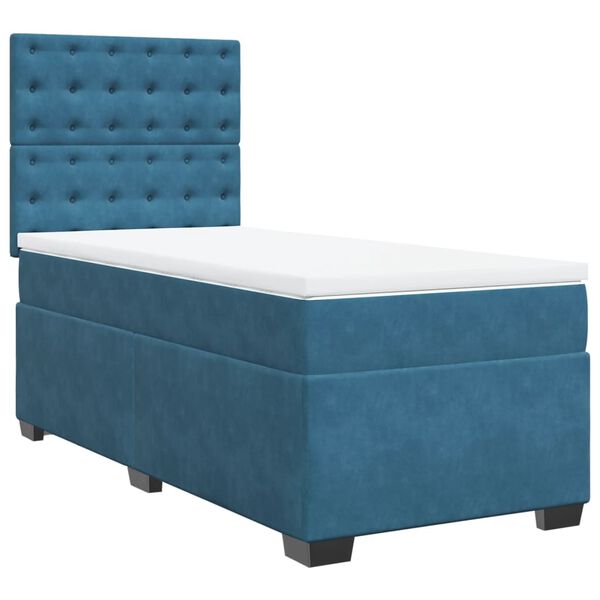 vidaXL Sommier &agrave; lattes de lit avec matelas bleu 90x190 cm velours