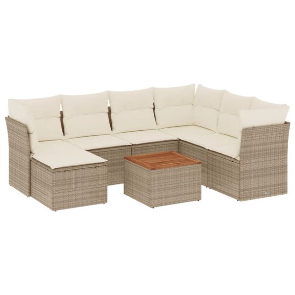 vidaXL Salon de jardin avec coussins 8 pcs beige r&eacute;sine tress&eacute;e