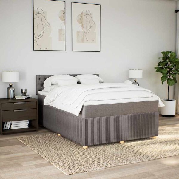 vidaXL Sommier &agrave; lattes de lit avec matelas Taupe 160x200 cm Tissu