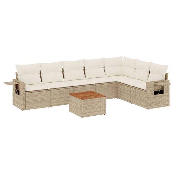 vidaXL Salon de jardin avec coussins 8 pcs beige r&eacute;sine tress&eacute;e