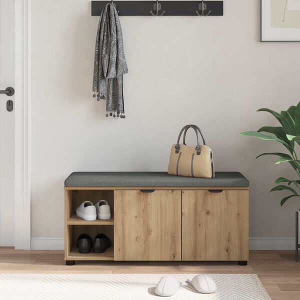 vidaXL Banc d'entr&eacute;e avec coussin Uni Ch&ecirc;ne artisanal 100 x 38 x 46 cm