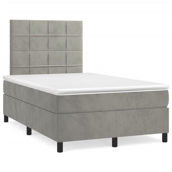 vidaXL Sommier &agrave; lattes de lit et matelas gris clair 120x190cm velours