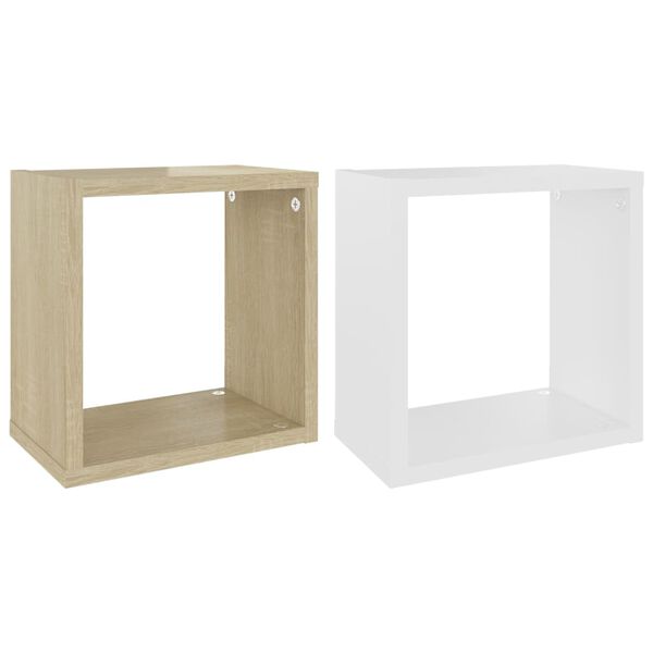 vidaXL &Eacute;tag&egrave;res cube murales 2 pcs Blanc et ch&ecirc;ne sonoma 26x15x26 cm