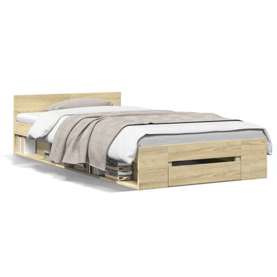 vidaXL Cadre de lit et tiroir chêne sonoma 90x200 cm bois d'ingénierie