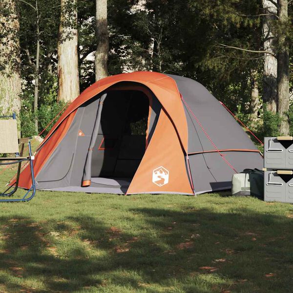vidaXL Tente de camping de cabine 4 personnes gris orange imperm&eacute;able