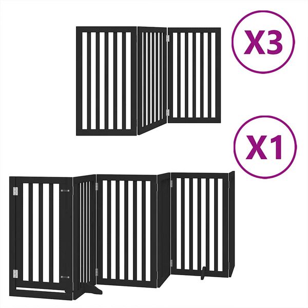 vidaXL Barri&egrave;re pour chien porte pliable 15panneaux noir bois peuplier